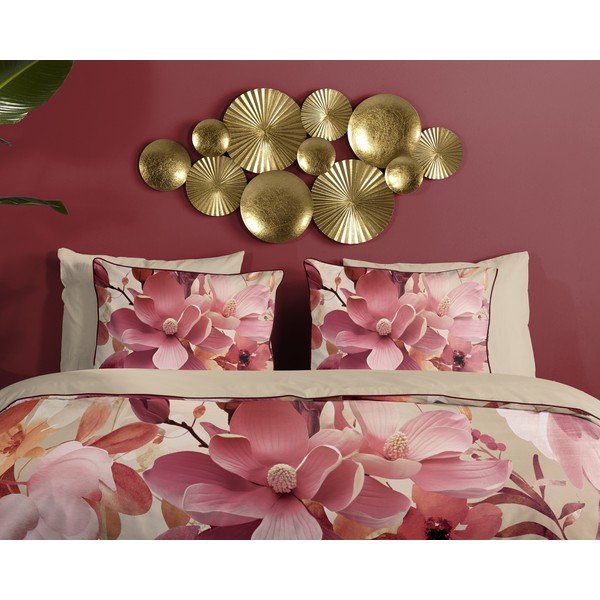 Rózsaszín-bézs egyszemélyes-hosszabbított pamut-szatén ágyneműhuzat 140x220 cm Chaja – Descanso-image-2