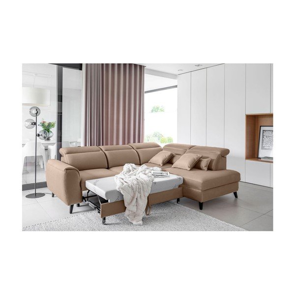 Világosbarna bársony kinyitható-tárolóhelyes sarokkanapé (jobb oldali-L alakú) Noble – ELTAP-image-4
