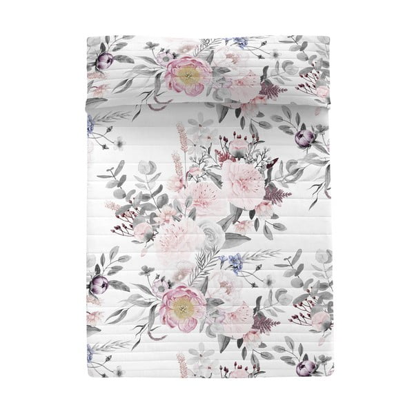 Fehér-rózsaszín pamut steppelt ágytakaró 240x260 cm Delicate bouquet – Happy Friday