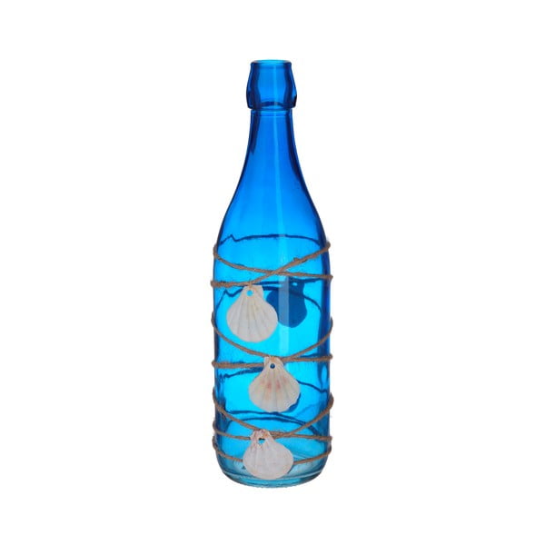 Sea kék dekorációs üvegpalack, kagylókkal - InArt