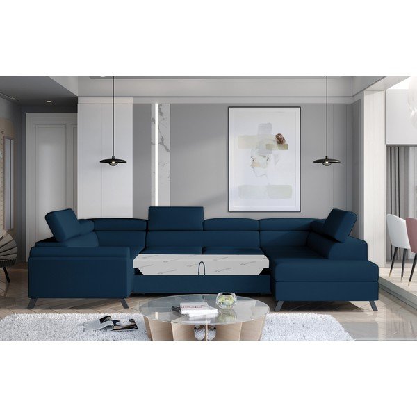 Kék bársony kinyitható-tárolóhelyes sarokkanapé (jobb oldali-U alakú) Escada – ELTAP-image-2