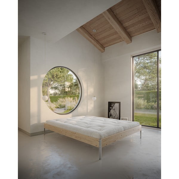 Natúr színű borovi fenyő franciaágy ágyráccsal 180x200 cm Core – Karup Design-image-1