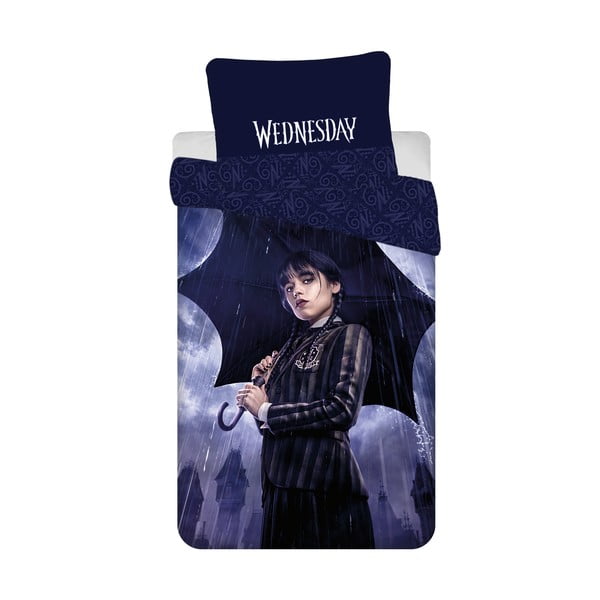 Sötétkék egyszemélyes pamut gyerek ágyneműhuzat 140x200 cm Wednesday "Rain" – Jerry Fabrics