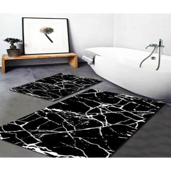 Fehér-fekete fürdőszobai kilépő szett 2 db-os 60x100 cm Cracks – Mila Home-image-1