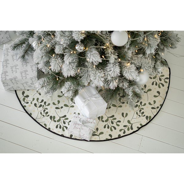 Fehér-zöld mosható pamut kerek karácsonyfatalp takaró karácsonyi mintával ø 133 cm Santa Likes Mistletoe – Butter Kings-image-1