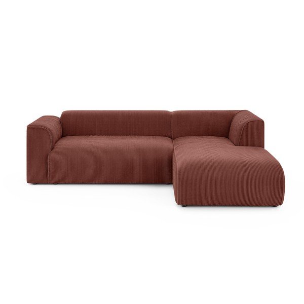Terrakotta színű kordbársony sarokkanapé (jobb oldali-heverő résszel) Merid  – Ropez