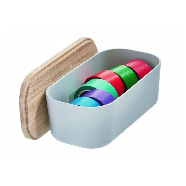 Eco szürke tárolódoboz paulownia fa fedéllel, 9 x 18,3 cm - iDesign-image-3