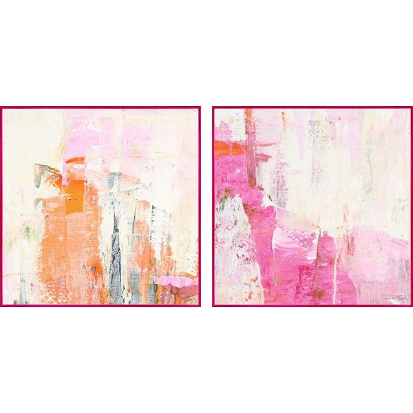Nyomtatott keretezett vászon kép szett kézzel festett részletekkel 2 db-os 41,5x41,5 cm New Age Pink – Malerifabrikken