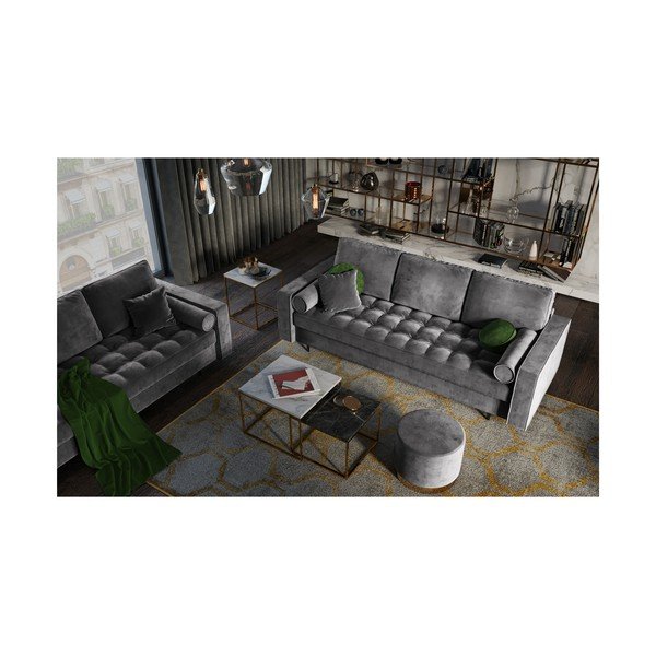 Santo sötétszürke kinyitható bársonykanapé - Milo Casa-image-1