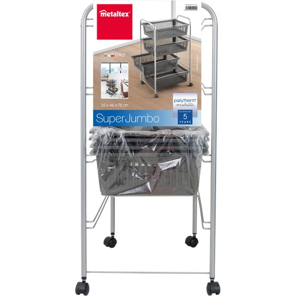 Sötétszürke-ezüstszínű gurulós polcos állvány 46x78 cm – Metaltex-image-3