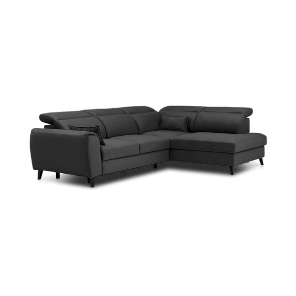 Sötétszürke bársony kinyitható-tárolóhelyes sarokkanapé (jobb oldali-L alakú) Noble – ELTAP-image-2