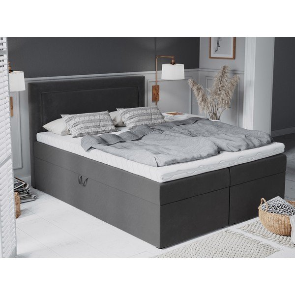 Sötétszürke boxspring ágy tárolóhellyel 180x200 cm Yucca – Mazzini Beds-image-1