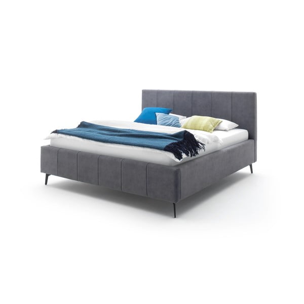 Antracitszürke kárpitozott ágyneműtartós franciaágy ágyráccsal 160x200 cm Lizzano – Meise Möbel-image-4