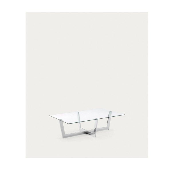 Ezüstszínű dohányzóasztal üveg asztallappal 70x120 cm Plam – Kave Home-image-2
