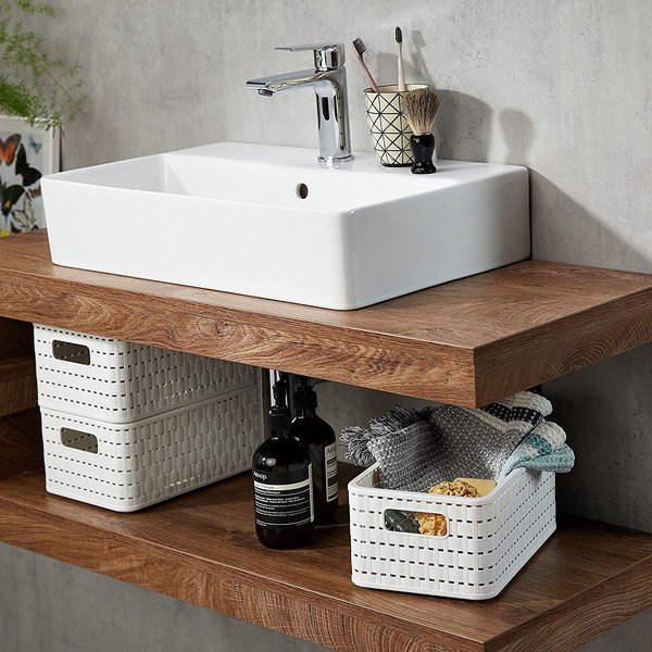 Fehér tárolókosár újrahasznosított műanyagból Country - Rotho-image-1