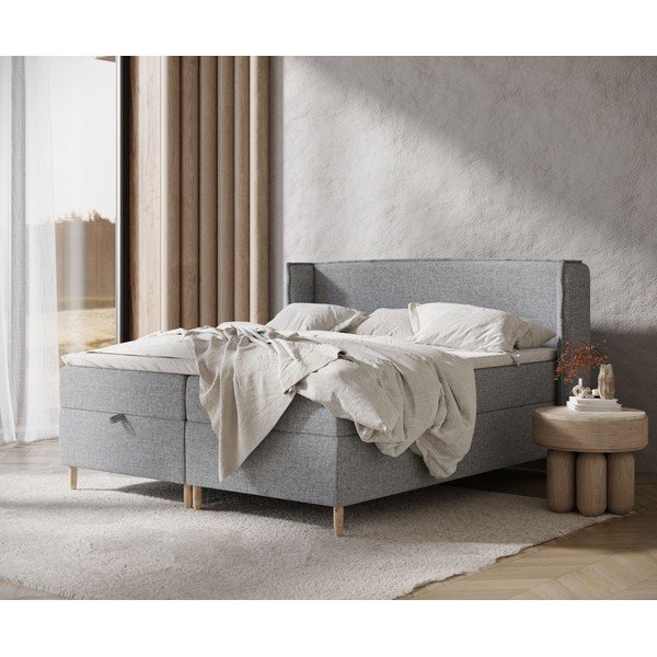 Szürke ágyneműtartós boxspring ágy 180x200 cm Monpelli – Maison de Rêve-image-1