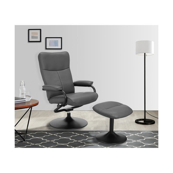 Szürke bőrutánzat relaxációs fotel lábtartóval Istad – Støraa-image-1