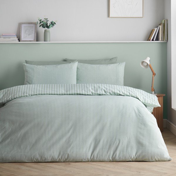 Zöld egyszemélyes ágyneműhuzat 135x200 cm Epping Textured Stripe – Catherine Lansfield-image-1