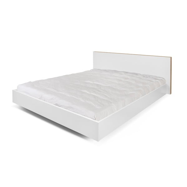 Float fehér ágy barna szélekkel, 160 x 200 cm - TemaHome