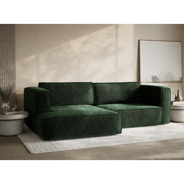 Sötétzöld zsenília kinyitható-tárolóhelyes sarokkanapé (bal oldali-heverő résszel) Velto – Maison de Rêve-image-4