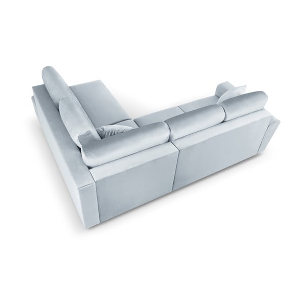 Világoskék bársony kinyitható tárolóhelyes sarokkanapé (jobb oldali-L alakú) Kyoto – Cosmopolitan Design-image-4