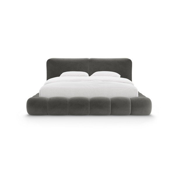 Sötétszürke kárpitozott ágyneműtartós franciaágy ágyráccsal 200x200 cm Solange – Micadoni -image-4