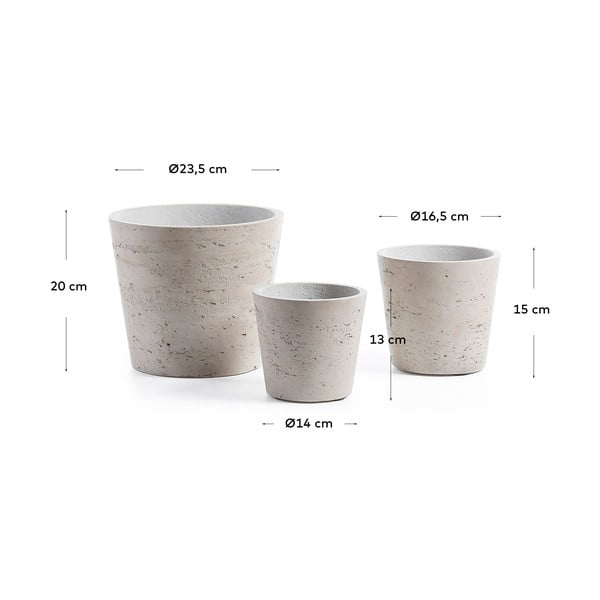 Beton virágcserép készlet 3 db-os ø 23,5 cm Low – Kave Home-image-3