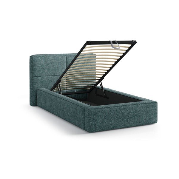 Türkiz kárpitozott ágyneműtartós egyszemélyes ágy ágyráccsal 90x200 cm Darren – Micadoni -image-2