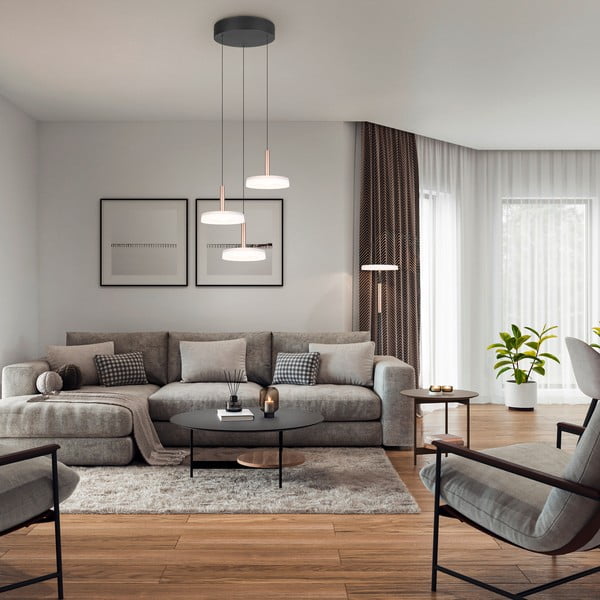 Fekete-fehér-aranyszínű LED dimmelhető függőlámpa üveg búrával ø 35 cm Celeste – Trio-image-1