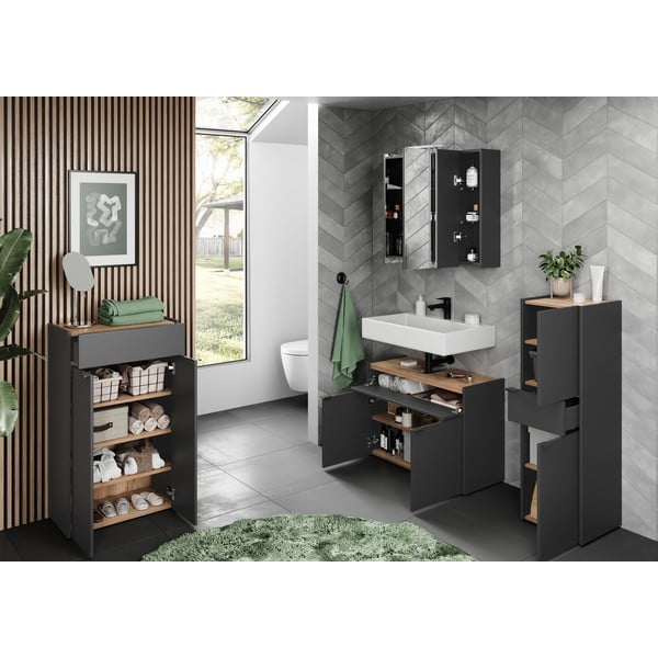 Antracitszürke magas fürdőszoba szekrény 34x111 cm Forano – Germania-image-4