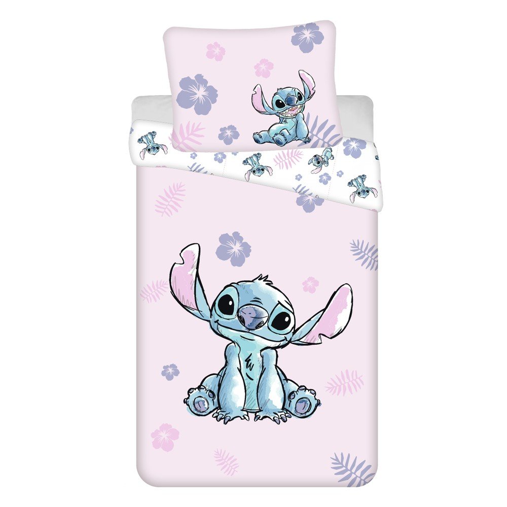Világos rózsaszín egyszemélyes pamut gyerek ágyneműhuzat 140x200 cm Lilo & Stitch "Pink" Jerry Fabrics