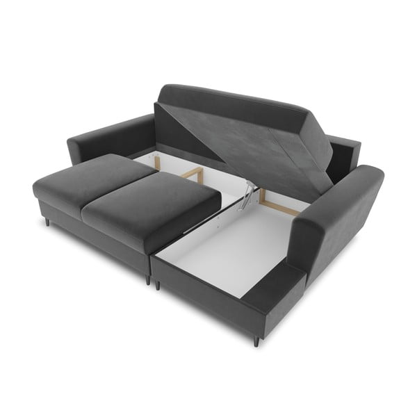 Világosszürke bársony kinyitható tárolóhelyes sarokkanapé (jobb oldali-heverő résszel) Kyoto – Cosmopolitan Design-image-3