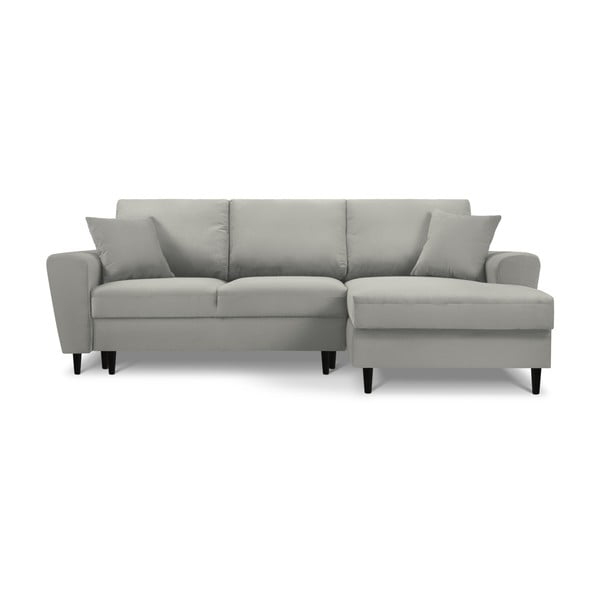 Világosszürke kordbársony kinyitható tárolóhelyes sarokkanapé (jobb oldali-heverő résszel) Kyoto – Cosmopolitan Design