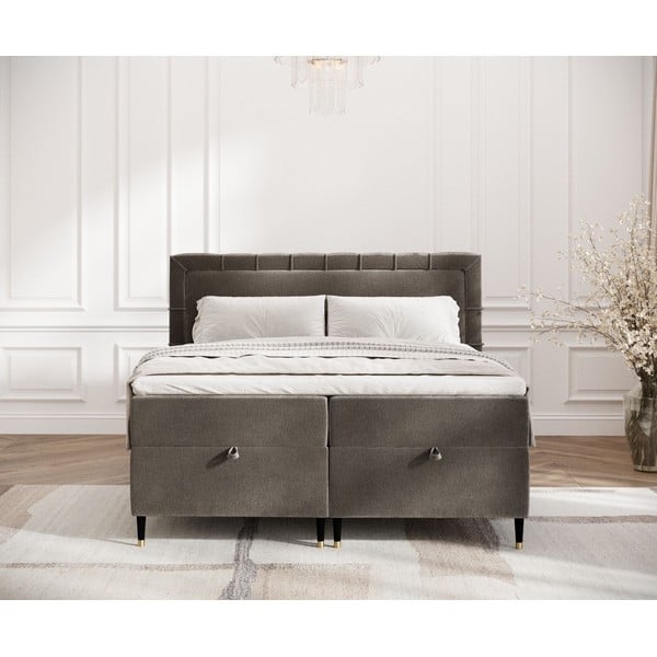 Sötétszürke ágyneműtartós boxspring ágy 160x200 cm Voyage – Maison de Rêve-image-4