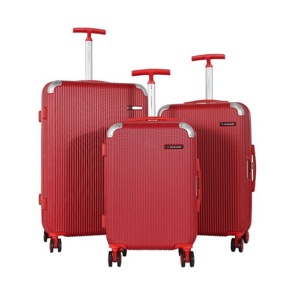 Ebby 3 részes piros gurulós utazóbőrönd készlet - Travel World