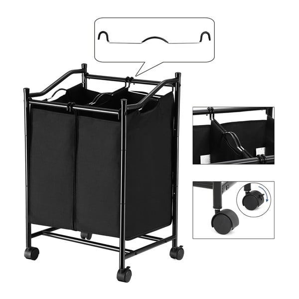 Fekete 2 rekeszes gurulós szennyestartó - Songmics-image-4