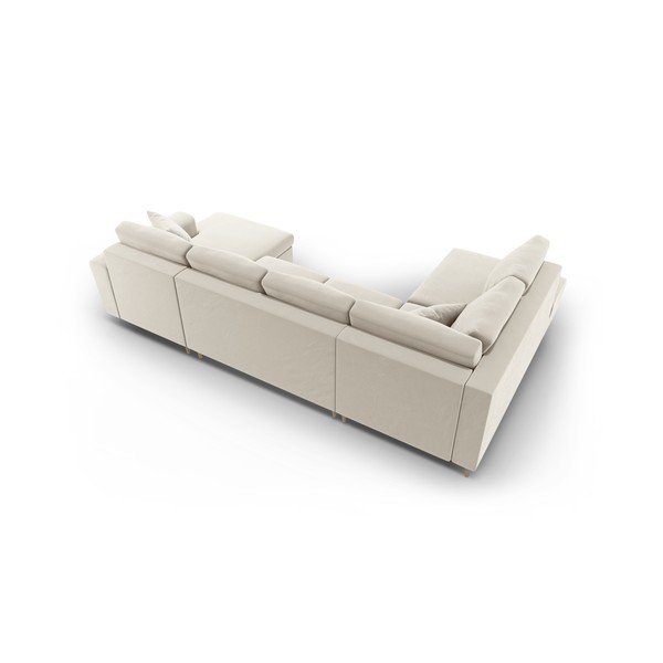 Bézs bársony kinyitható tárolóhelyes sarokkanapé (bal oldali-U alakú) Kyoto – Cosmopolitan Design-image-4