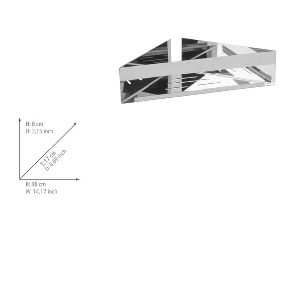 Fényes ezüstszínű öntapadós rozsdamentes acél fürdőszobai sarokpolc Genova – Wenko-image-2