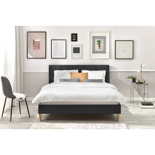 Antracitszürke kárpitozott franciaágy ágyráccsal 180x200 cm Vivara – Bobochic Paris-image-4