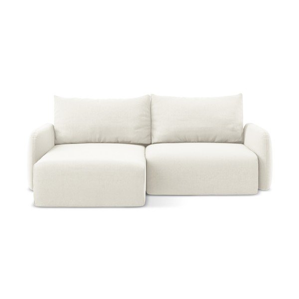 Krémszínű bársony kinyitható-tárolóhelyes sarokkanapé (bal oldali-heverő résszel) Kalena – Makamii