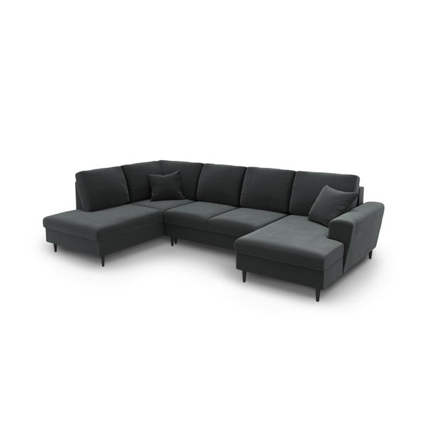 Sötétszürke bársony kinyitható tárolóhelyes sarokkanapé (bal oldali-U alakú) Kyoto – Cosmopolitan Design-image-1