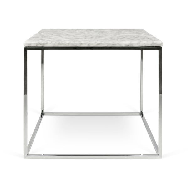 Gleam fehér márvány dohányzóasztal krómozott lábakkal, 50 x 50 cm - TemaHome