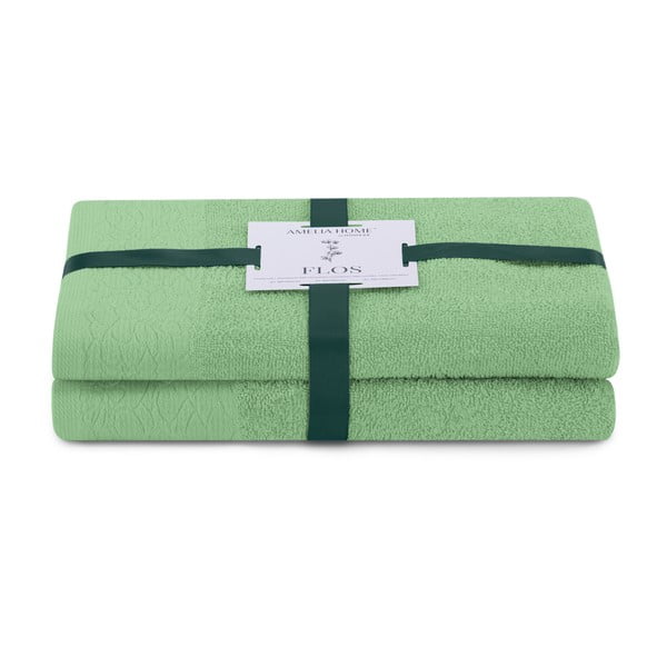Világoszöld frottír pamut törölköző és fürdőlepedő készlet 2 db-os Flos – Restilo