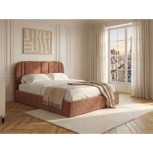 Rózsaszín kárpitozott ágyneműtartós franciaágy ágyráccsal 180x200 cm Sidney – Bobochic Paris-image-1