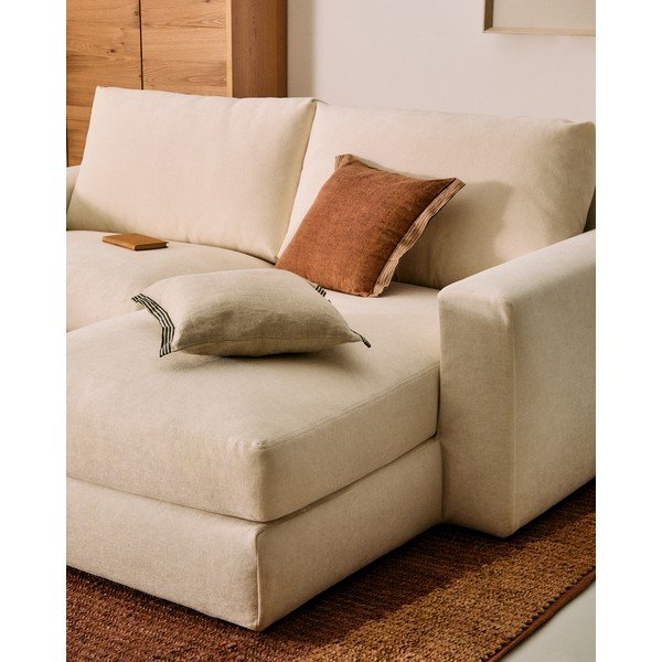 Bézs zsenília sarokkanapé (jobb oldali-heverő résszel) Alea – Kave Home-image-1