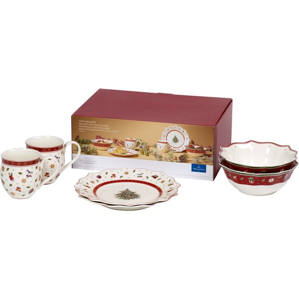 Piros-fehér porcelán karácsonyi étkészlet 6 db-os - Villeroy & Boch
