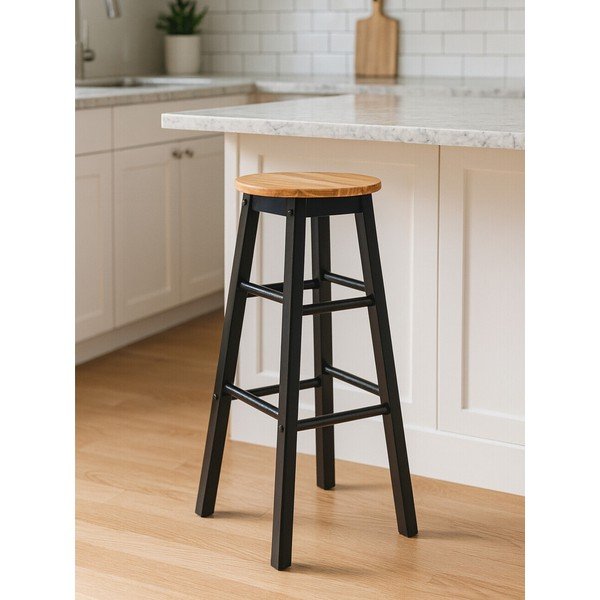Fekete-natúr színű kaucsukfa bárszék (ülésmagasság 74 cm) Chester – Premier Housewares-image-1