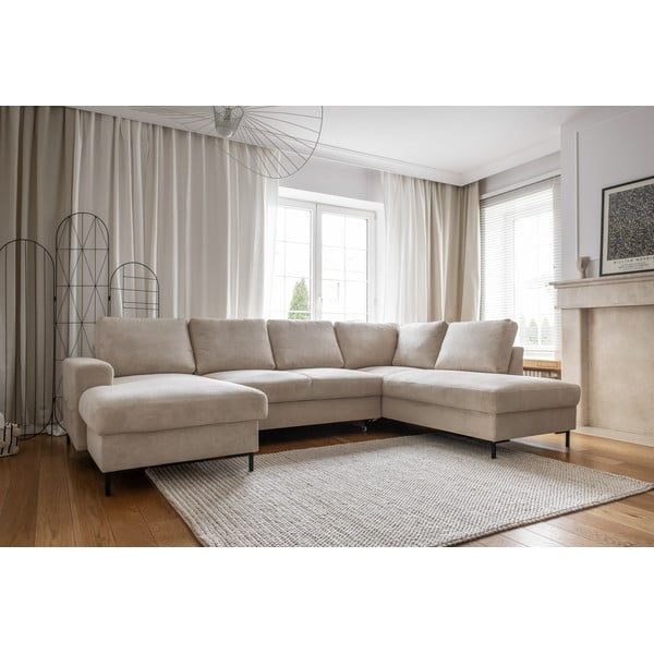 Bézs kordbársony kinyitható sarokkanapé (jobb oldali) Lofty Lilly – Miuform-image-3