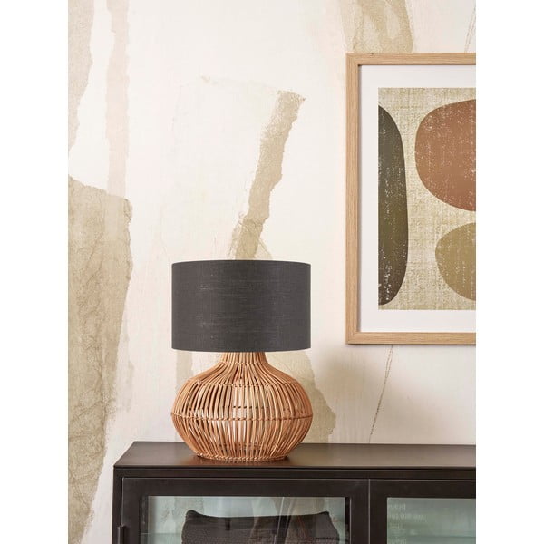 Sötétszürke-natúr színű asztali lámpa textil búrával (magasság 48 cm) Kalahari – Good&Mojo-image-2