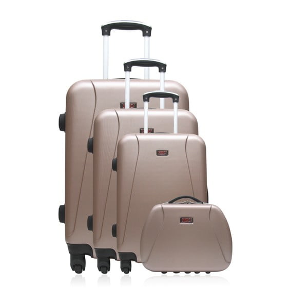 Travel 4 db-os rózsaszín gurulós bőrönd és táska szett - Hero